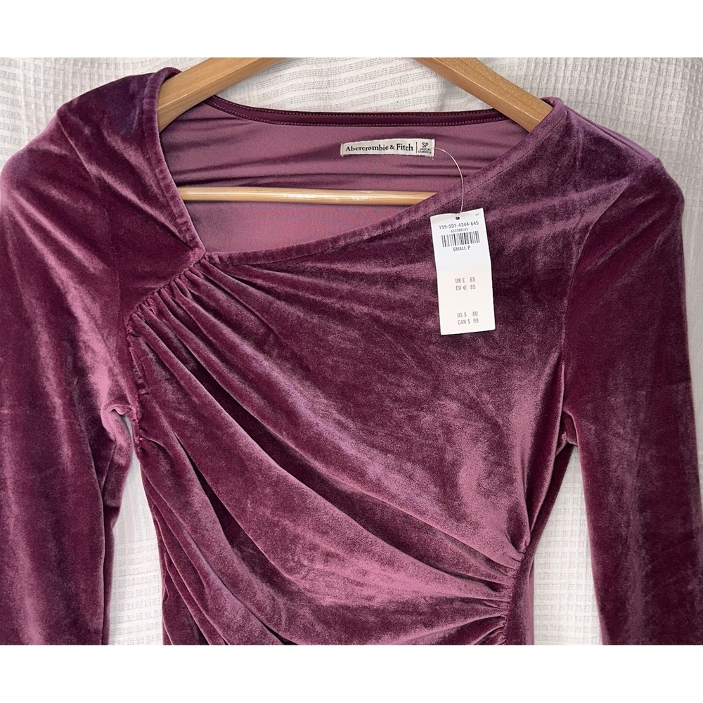 Abercrombie Fitch Velvet Ruched Asymmetrical Neck Mini Dress‎ Small Petite New
